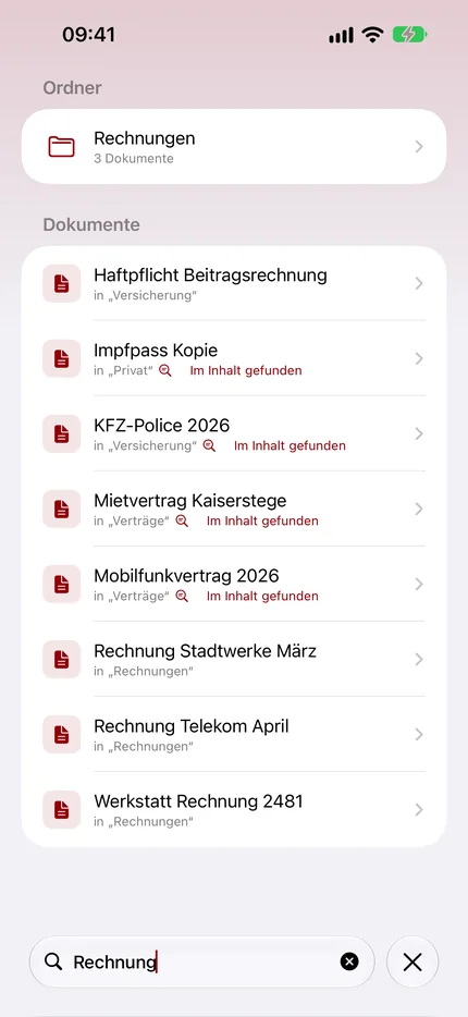 Suche über alle Dokumente.